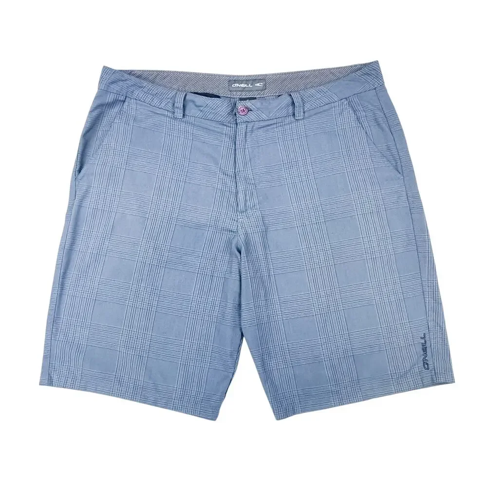 O'Neill Men's Gray Plaid Hybrid Shorts Size 38